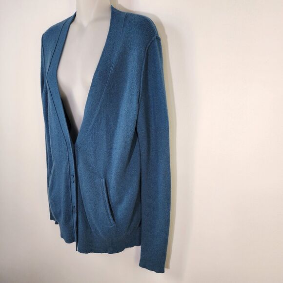 Ann Taylor LOFT Womens Cardigan Medium Teal Wool Rabbit Hair Blend Button V Neck - Picture 4 of 9